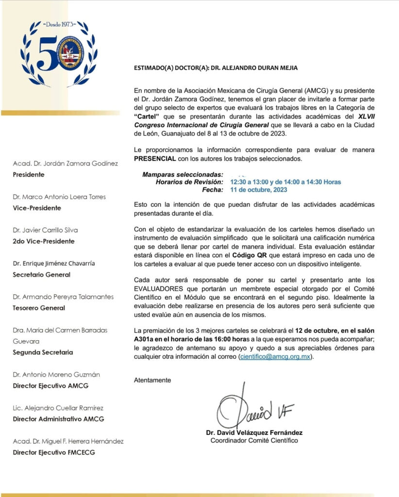 Reconocimiento por la Asociación Mexicana de Cirugía General